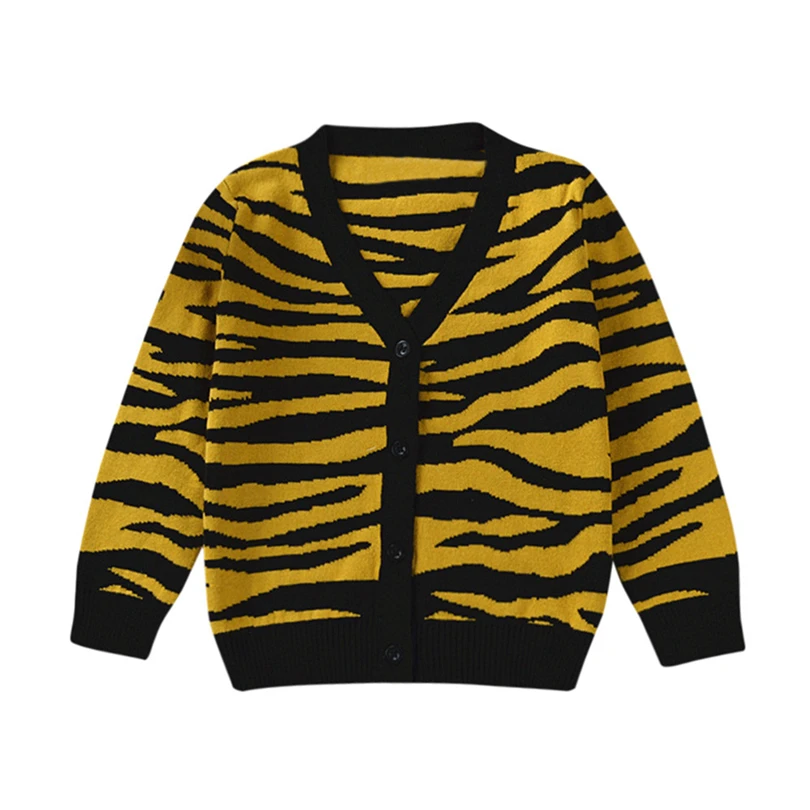 

Toddler Baby Boys Girls Knitted Coats Tiger Pattern Sweater Cardigan Autumn Long Sleeved V Collar Soft Warm Clothes 12-24M A20