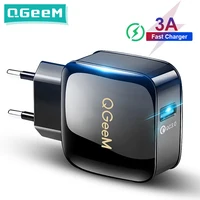 QGEEM-cargador USB QC 3,0 de carga rápida 3,0 para iPhone, adaptador de 12V con enchufe europeo y estadounidense, para Huawei, Samsung y Xiaomi