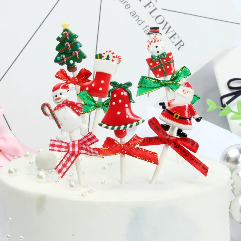 

New Christmas Cake Decoration Christmas Resin Paper Stick Card Cartoon Creative Christmas Small Plug-in Kitchen Baking Supplies