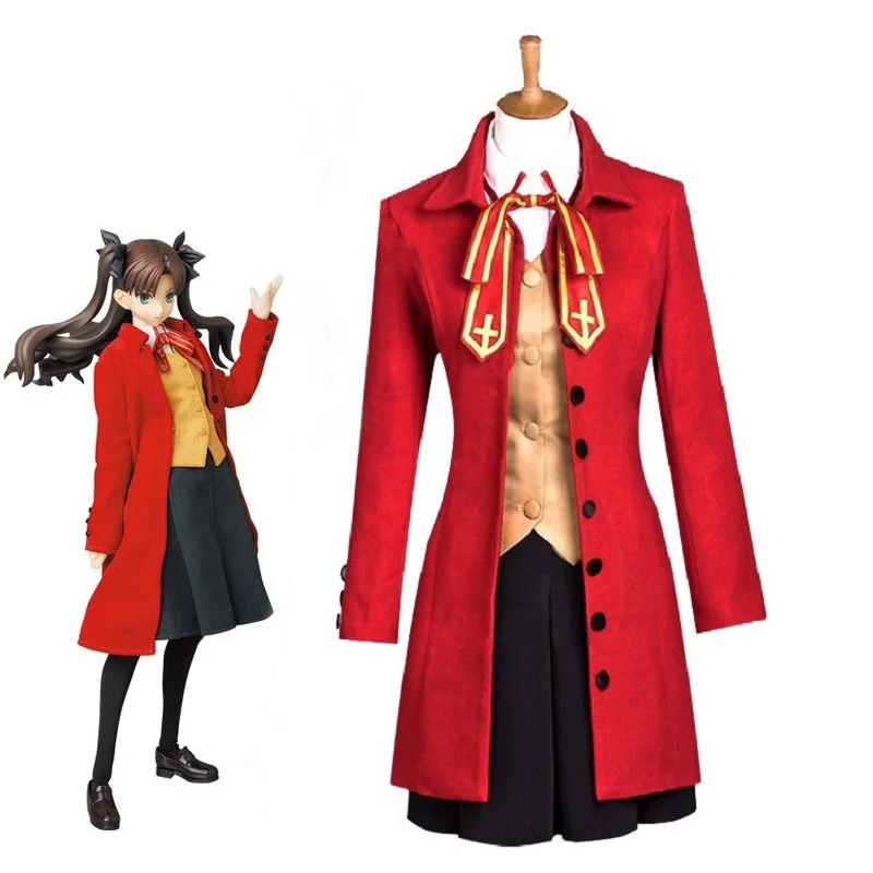 Anime-Fate-Stay-Night-Cosplay-Rin-Tohsaka-Kostuums-Halloween-Kostuum-voor-Vrouwen-Trenchcoat-Vest-Rok-Volledige