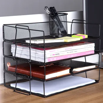 

Layered Metal Mesh Storage Rack Wrought Iron Mail Tray Holder Stackable Desktop Organization Floor Type Home Office Supplies