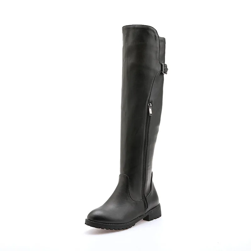 MEMUNIA/ г.; большие размеры 50; женские облегающие высокие сапоги однотонные высокие сапоги осень-зима модная повседневная женская обувь на низком каблуке - Цвет: Черный