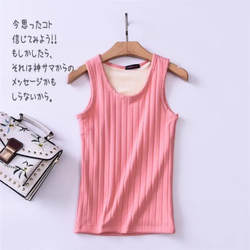 Cotton Velvet Vest Thermal Bottoming Shirt For Women Autumn Winter Cashmere Warm Tight Lady Tank Tops 