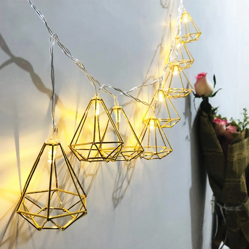 Romantic Party Wedding Decor 10 Leds String Light Gold Metal Hexagonal String For Valentines Day Gift