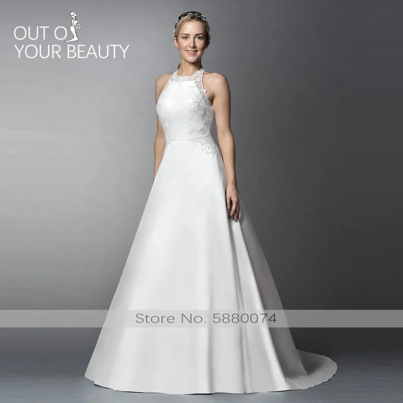 Белое свадебное платье 2020 Новое элегантное с лямкой через шею 20 см хвост Мягкая