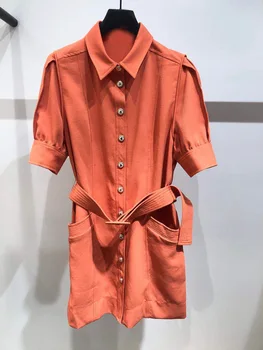 

2020 Summer Temperament Lady Lapel Waist Slim Fit Simple Dress Female 23016