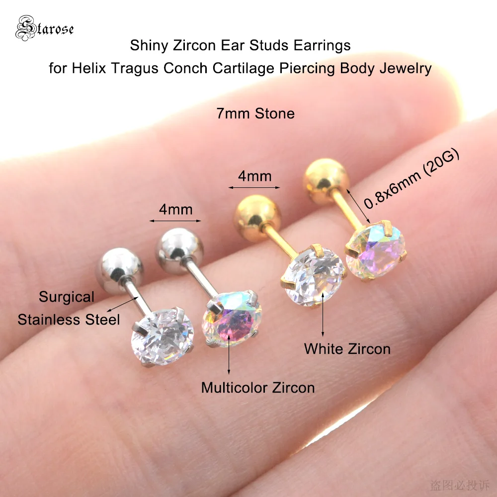 2 sztuk 0.8x6mm 20G Bar 1/2/2/3/3/4/5/6mm kryształowe kolczyki do uszu cyrkon Helix Piercing Tragus Conch Piercing biżuteria Ball powrót