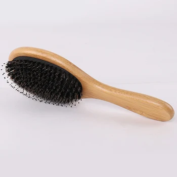 

Durable Hair Brush Home Comb Portable Anti-Static Healthy Paddle Massage Styling Tool Smooth Boar Bristle Wood Handle
