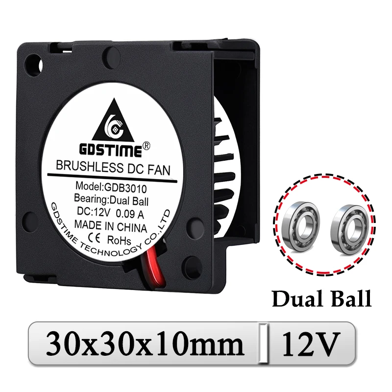 1Pcs Gdstime DC 12V Fan 30mm 30x30x10mm Dual Ball Bearing Mini Radial Cooler 3cm 30mmx10mm Laptop Micro Turbo Blower | Компьютеры и