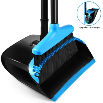 

HOMEMAXS Broom and Dustpan Set Extendable Broomstick and Dust Pan Combo for Home Kitchen Room Office (Black and Blue)