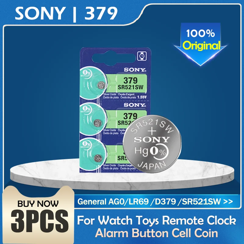 Аккумулятор для часов Sony 100% SR521SW SR63 D379 V379 AG0 379 3 шт. сделано в Японии | Электроника