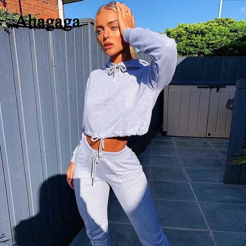 

2019 Autumn Tracksuits Women Casual 2 Pieces Hooded sweatshirt + Trousers Bandage High Waist Women Sets Fitness Female Tracksuit