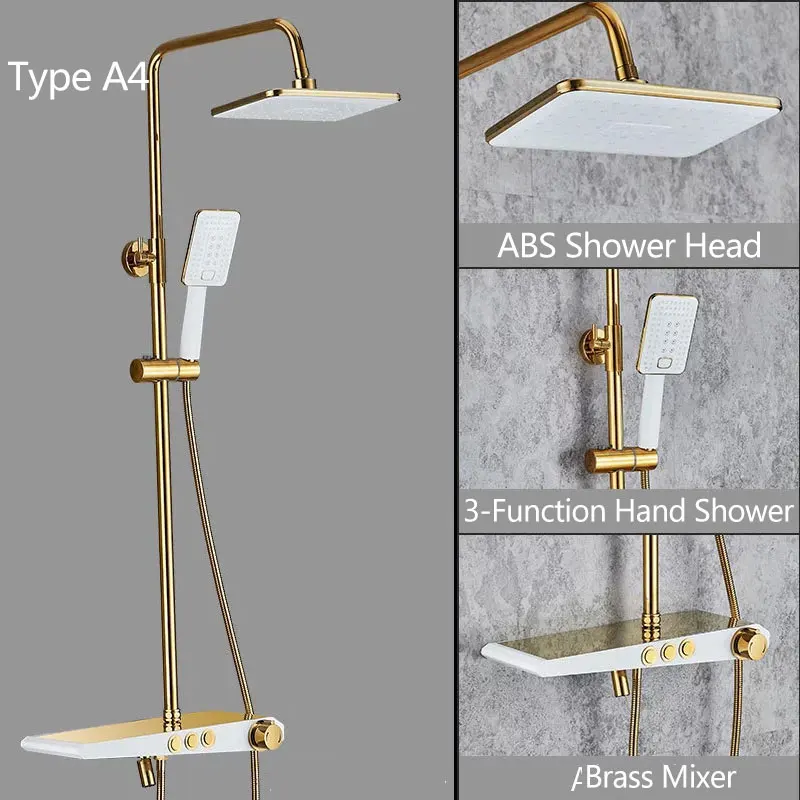 Черный хром золото современный showe комбо набор Многофункциональный душ набор горячей холодной латуни смесители для хранения платформы дизайн - Цвет: Type A4