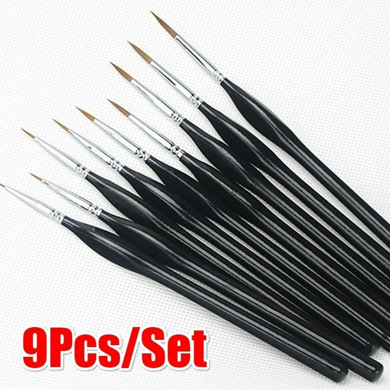 9Pcs/Set Hook Line Soft Hair Pen Oil Watercolor Painting Brush Drawing School Students Supplies