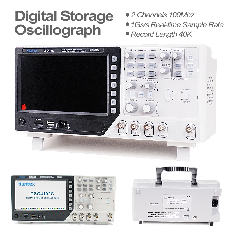 US $259.99 Hantek DSO4102C Digital Multimeter Oscilloscope USB 100MHz 2 Channels LCD Display Osciloscopio Portatil Waveform Generator