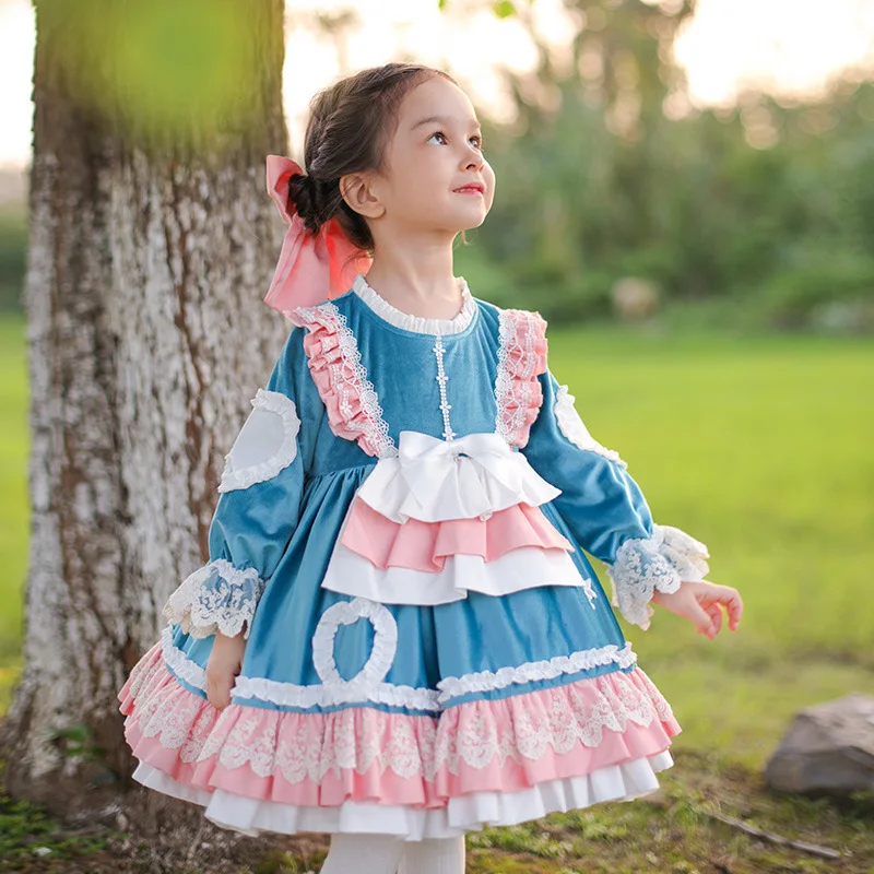 

Girl Velvet Spanish Dress infant Lolita Princess Ball Gown for Baby Girls Christmas New Year Robe Children Boutique Dresses