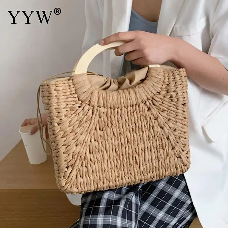 

Top Handle Handbags Totes Square Weaving Ladies Straw Bag Summer Vacation Casual Clutch Bags Straw Bags Tote Summer Beach Large