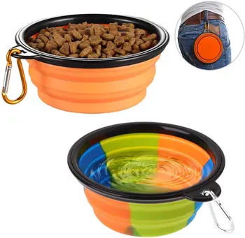 

2 Pack Silicone Fodable Water Food Bowls for Dogs Cats Portable Expandable Pet Feeding Watering Cup Dish for Parking Traveling