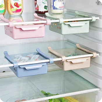 

Kitchen Organizer Adjustable Kitchen Refrigerator Storage Rack Fridge Freezer Shelf Holder Pull-out Drawer Organiser Space Saver