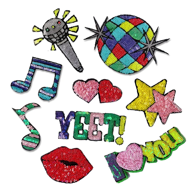 30 Pcs/Lot Sequin Patches Iron on Patch for Jacket Jeans Backpack Stickers  Girl Sewing Supplies Cloth Decoration Style Random