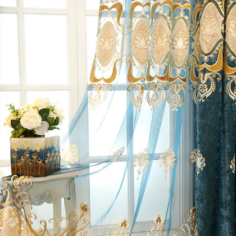 1 Panel Of Tulle Роскошные затемненные шторы с цветочной вышивкой для спальни, европейские изолированные темные панели для гостиной M210Y - Цвет: 1 Panel Of Tulle