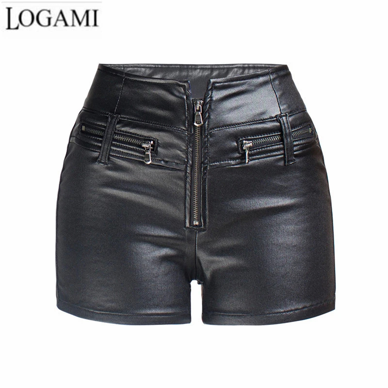 outfits for women LOGAMI High Waist Pu Leather Shorts Women Zipper Moto & Biker Shorts Skinny Black Summer Autumn new hooters shorts