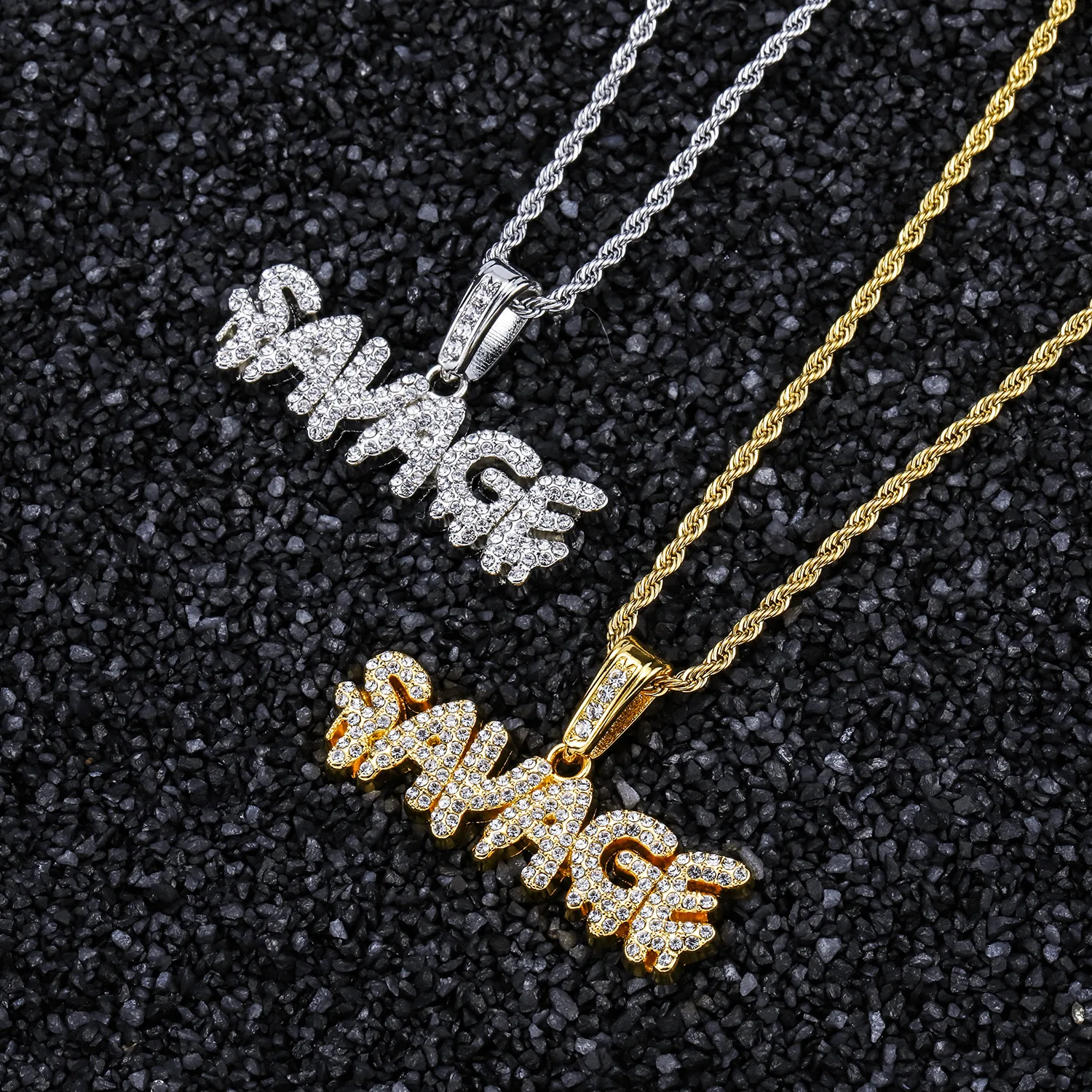 

Cubic Zircon SAVAGE Pendant Necklace Hip Hop Stainless Steel Gold Color Iced Out Chains Cubic Zircon Pendant Necklace Charm Men