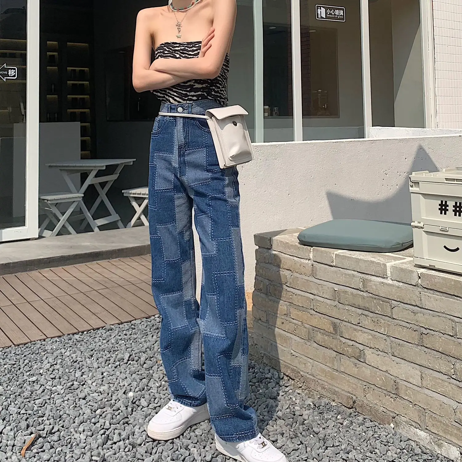 Loose high waist wide leg pants jeans women 2021 new fashion street personality high waist pants
