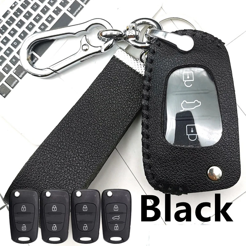 

High-quality First Layer Cowhide Smart 3-button Car Key Protective Cover Fashion Exquisite Decoration Cover Suitable for Hyundai