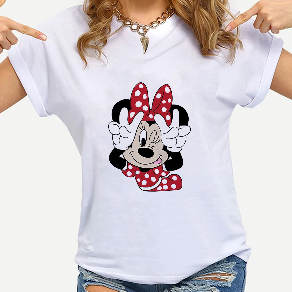 

Disney Woman T-Shirts Mickey Mouse 2021 Forever Young Short Sleeve T-Shirt with Minnie Summer Fashion European Ropa Aesthetic