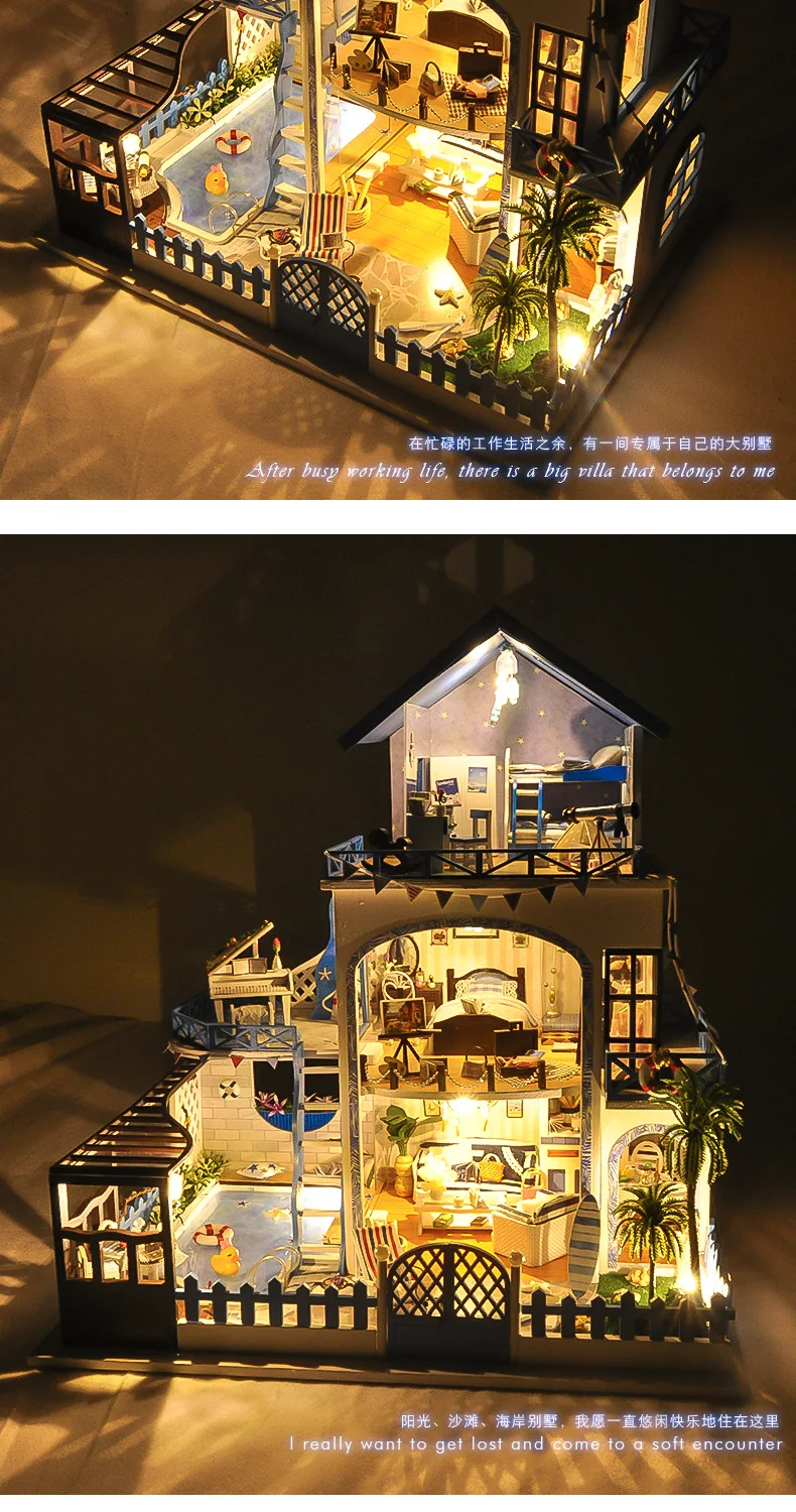 DIY Кукольный дом деревянный ручной работы кукольный домик Строительная Модель С Пылезащитным покрытием миниатюрная мебель светодиодный светильник головоломки игрушки для детей