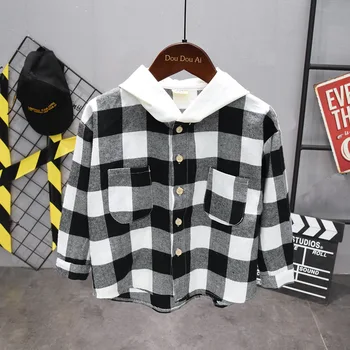 

2020 New Toddler Boys Shirts Long Sleeve Plaid Shirt For Kids Spring Autumn Children Clothes Casual Cotton Hooded shirt Tops