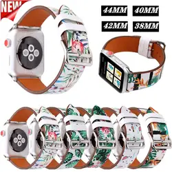 Натуральная кожа замена Браслет 40 мм 44 мм для Apple Watch, версии 4 полосы печатных спортивный наручный ремень для наручных часов Iwatch 3/2/1 38 мм 42 мм