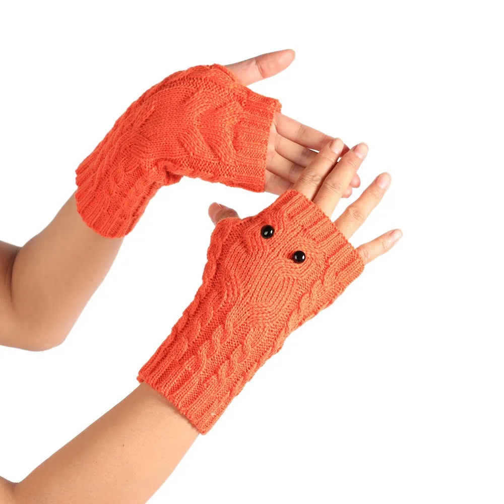 Unisex Winter Gloves Solid Owl Knitted Long Fingerless Gloves Soft Button Warm Gloves Mittens guantes invierno luvas de inverno