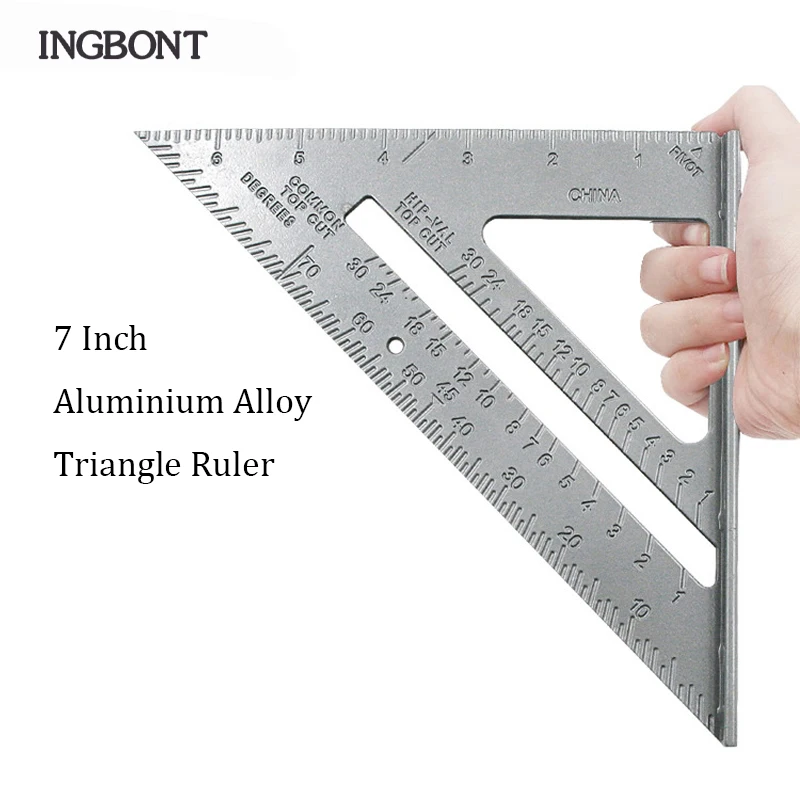 

INGBONT 7 Inch Measurement Layout Tool Aluminum Alloy Triangle Square Ruler Framing Building Carpenter Protractor Line Guide