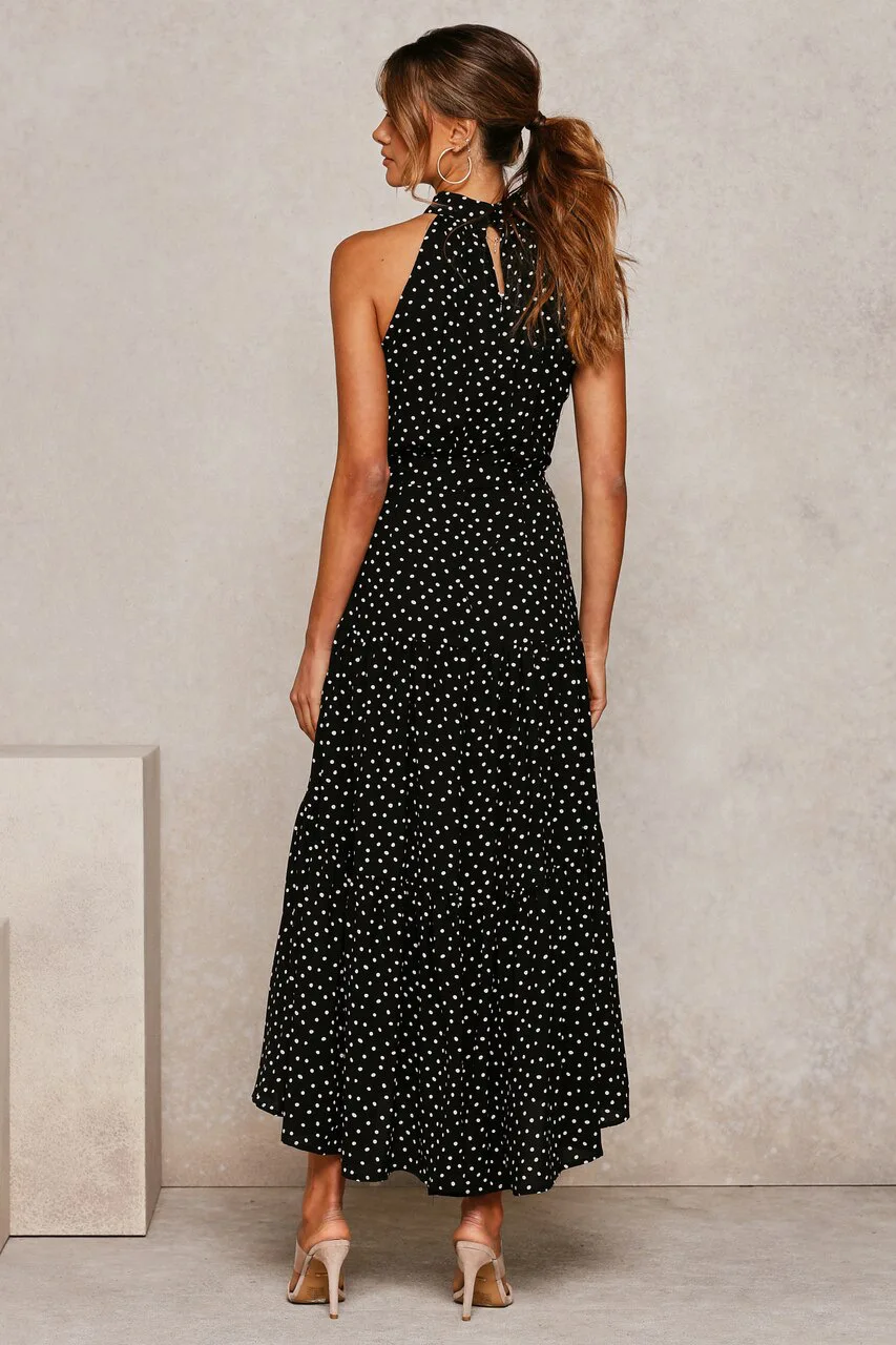 Summer Long Dress Polka Dot Casual Dresses Black Sexy Halter Strapless New 2021 Yellow Sundress Vacation Clothes For Women