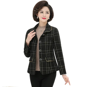 

Middle-Aged Women Windbreaker Spring Jacket Coat Long-Sleeved Plus Size Single-Breasted Plaid Casual Outerwear & Coats 2020