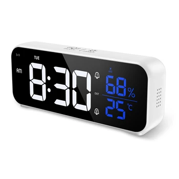 ORIA LED Mirror Alarm Clock Rechargeable Digital Music Voice Clock Desk Clock With Adjustable Brightness for