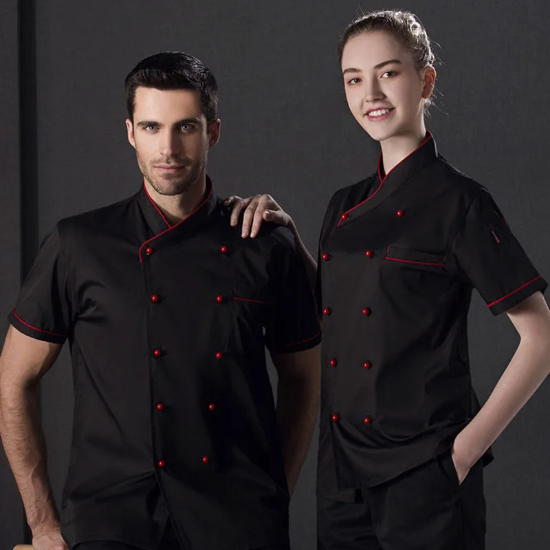 Short Sleeve Classic Chef Jacket Summer Restaurant Cook Uniforms Double-breasted Food Service Work Apparel With Pockets For Chef Uniform