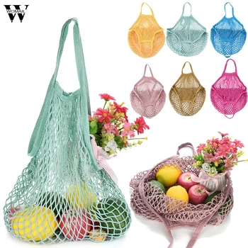 

2020 New Shop Grocery Tote Bag Reusable String Fruit Storage Handbag Totes Women Shopping Mesh Net Woven Bag Mesh Shopping Bag