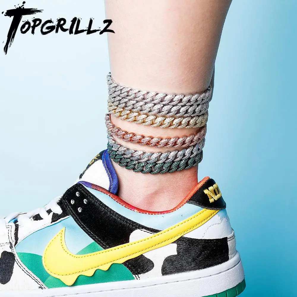 TOPGRILLZ 4mm Cuban Chain Anklet Iced Cubic Zirconia Anklet Choker With 2 Inch Adjustable Chain Hip Hop Charm Jewelry For Gift TOPGRILLZ 4mm Cuban Chain Anklet Iced Cubic Zirconia Anklet Choker With 2 Inch Adjustable Chain Hip Hop Charm Jewelry For Gift