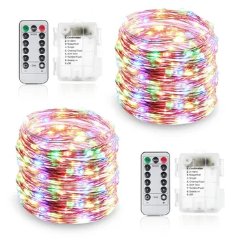 

10m 100 LED 3AA Battery Silver Wire String Light Fairy Lamp Decorative Light With 8 Function Remote Control And Battery Box