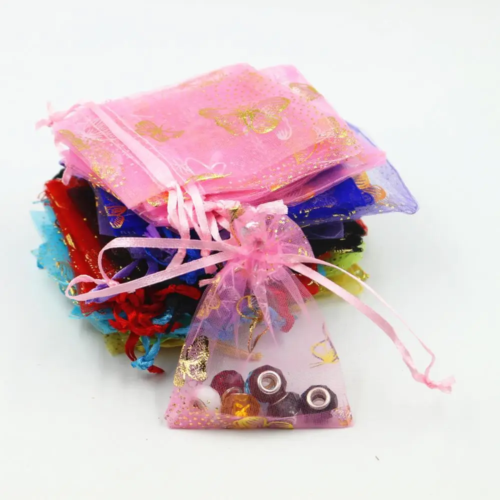 100pcs/lot 7x9cm Butterfly Wedding Gift Bags For Jewelry Bags And Packaging Organza Bag Drawstring Bag Storage Display Pouches