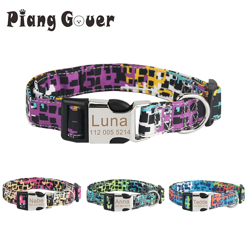 Collar de perro con nombre personalizado, collares Punk con patrones geométricos para mascotas, con etiqueta grabada, para perros pequeños, medianos y - AliExpress