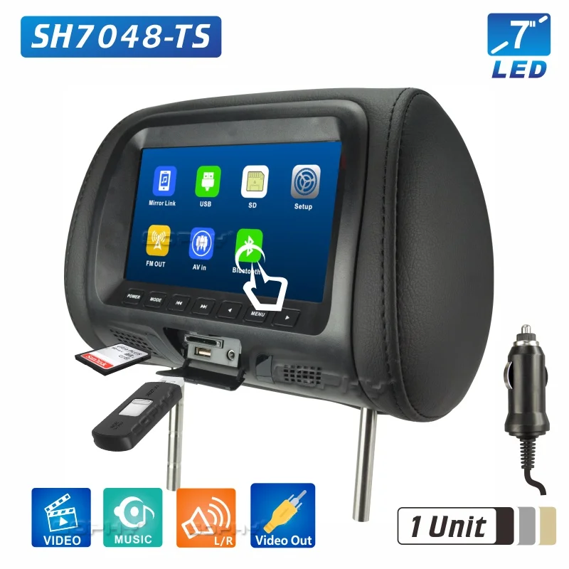 7" 8 Inches Car Headrest Monitor MP4/MP5 Video Player Pillow with IR FM Touch Screen Phone Charging SH8068-P5 car tv monitor