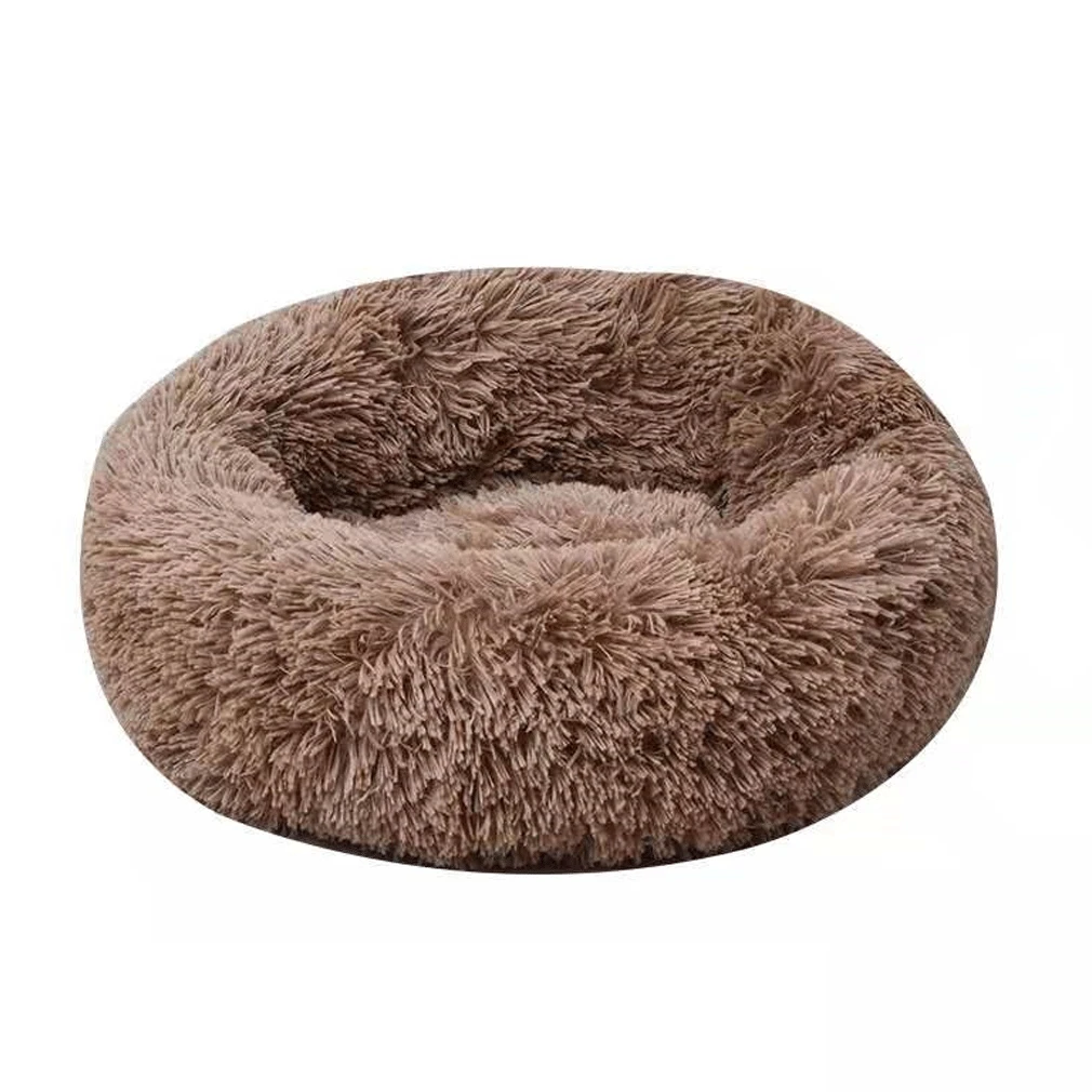Лежанка для домашних животных, собак и кошек, теплый пушистый мягкий плюшевый круглый милый коврик для подушки с пончиком, розовый, белый, бежевый, хаки - Цвет: Khaki