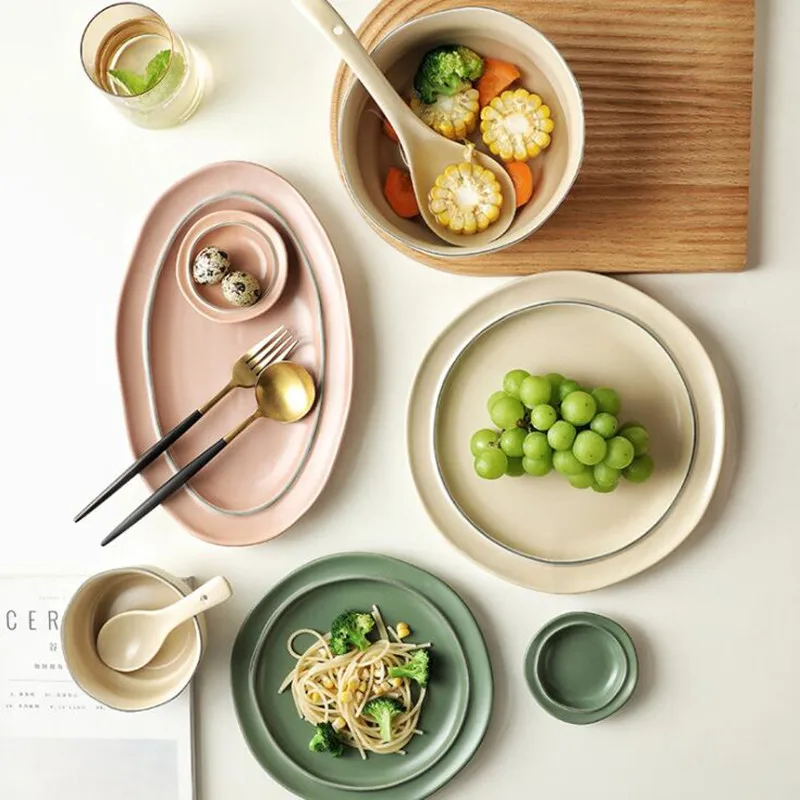 Nordic Style Ceramic Tableware Dishes Spoon Plates Creative Set Soup Bowl Household Combination Dinnerware