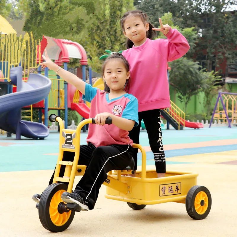 Carbon Steel Frame Kids Tricycle With PVC Wheel, Outdoor Bicycle For Twins, Double Trike Toy Car Have Back Big Basket