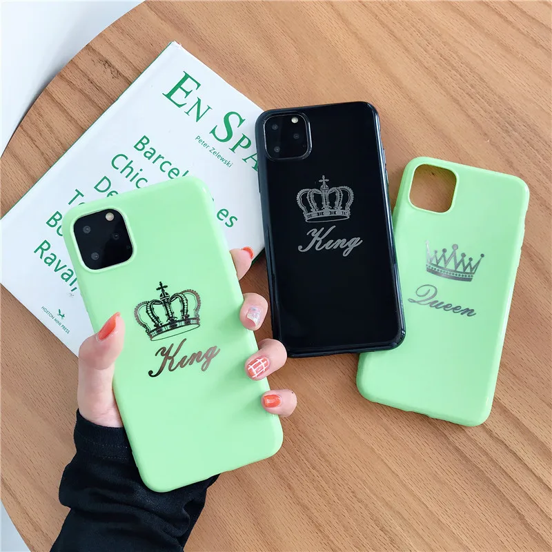 Король queen ручная роспись дизайн для iPhone11Pro Макс XR Xs макс 7 8plus 6 S плюс простые однотонные Цвет мягкий силиконовый симпатичный чехол Крышка