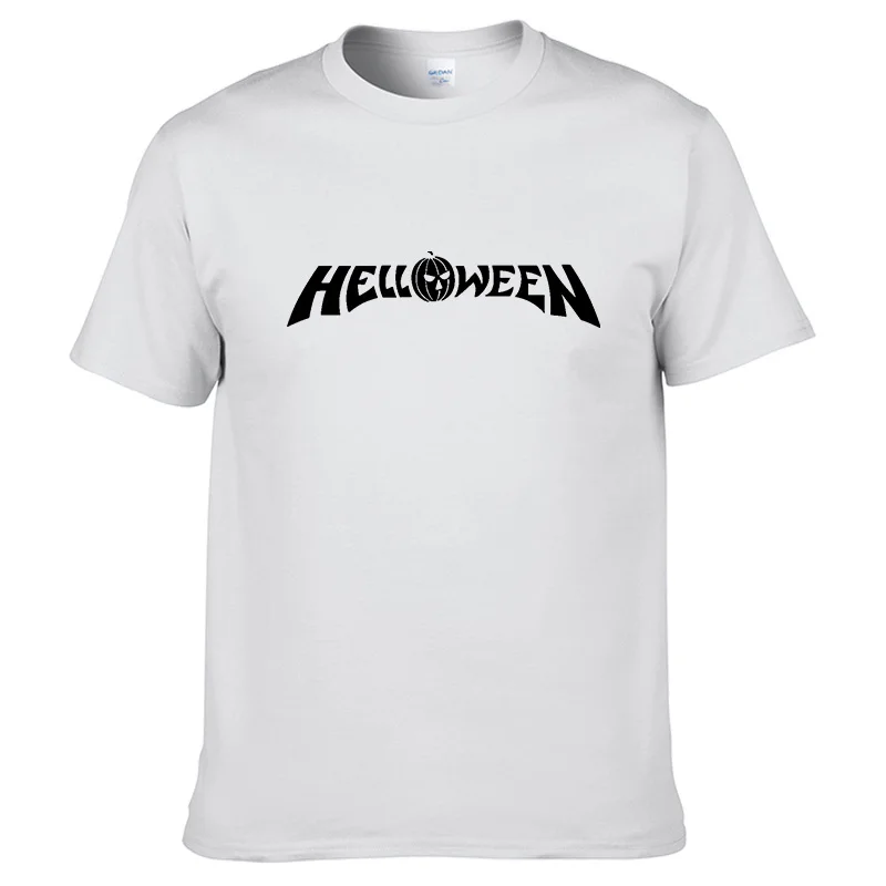 Новинка 2019 летняя футболка Helloween Мужская Уличная рубашка рок группы белая с